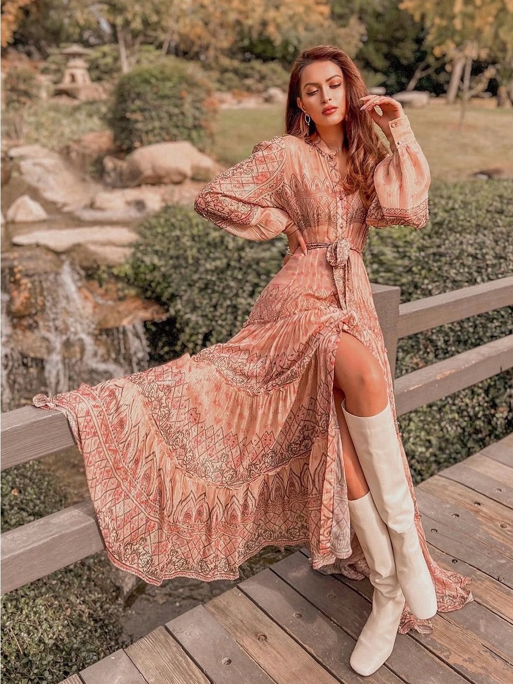HEMANT & NANDITA Blush Pink Lace Tiered Maxi Dress - Picture 3 of 6